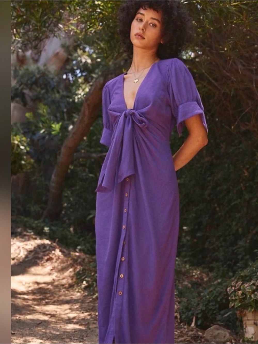 Free People Vintage Summer Purple Tie-Front Midi Dress